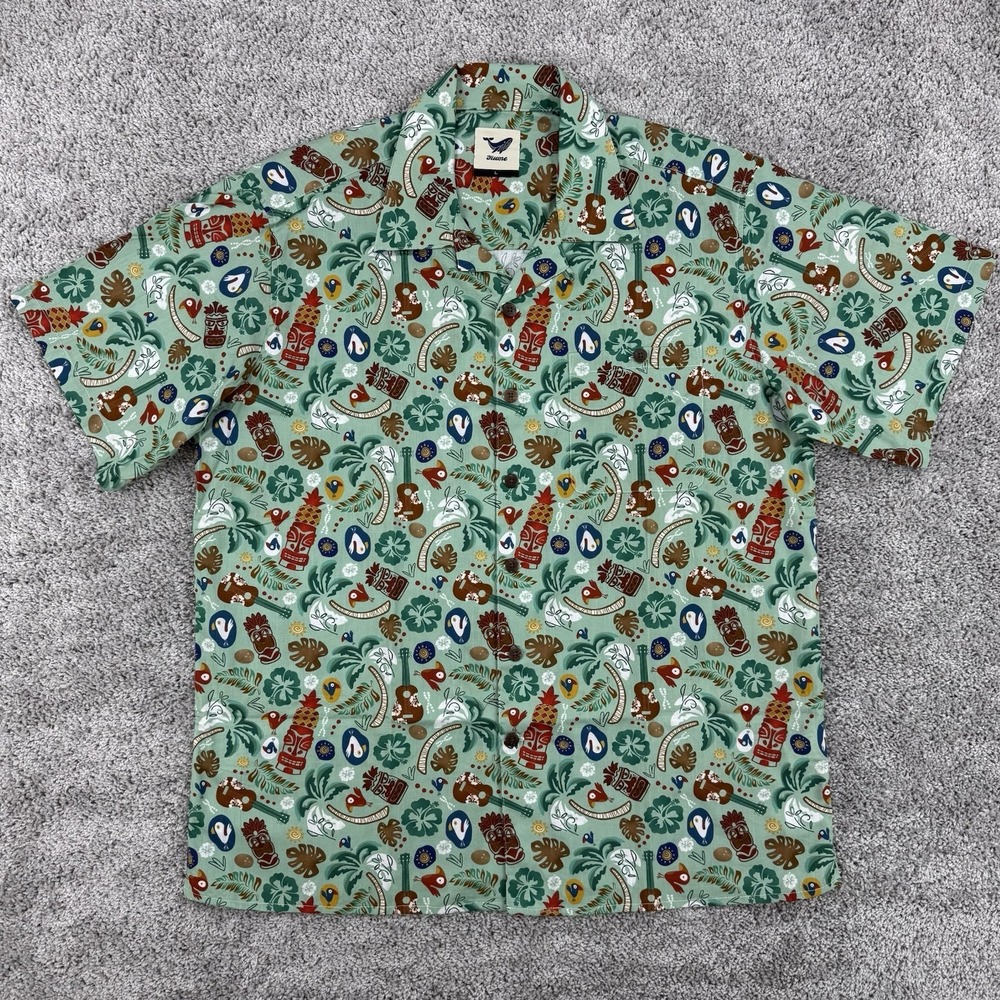 Yiume Shirt Mens L Tiki Fiesta AOP Hawaiian Camp Loop Collar Coconut Button Down